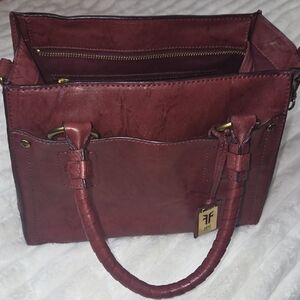 FRYE NEW BURNT APPLE W/ Gold LEATHER SATCHEL Burgundy Brass Handbag Crossbody